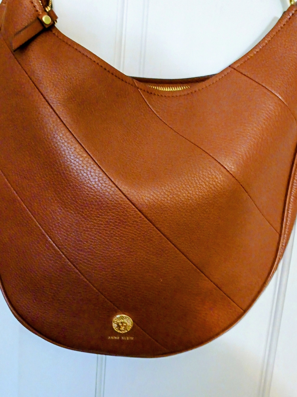 Anne Klein Cognac Leather Hobo Bag with Gold Accent